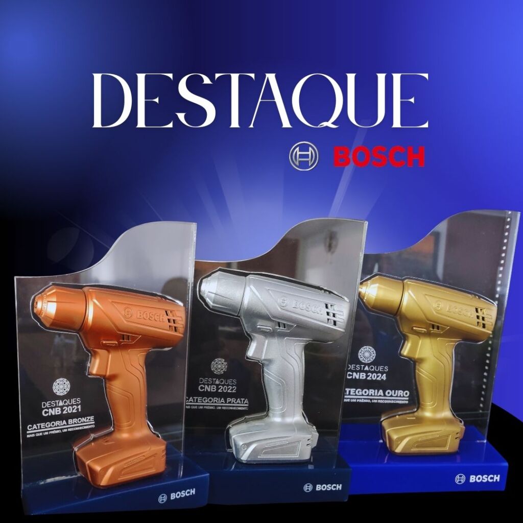 trofeús de destaque e reconhecimento da Bosch com a Chavenco Ferramentas