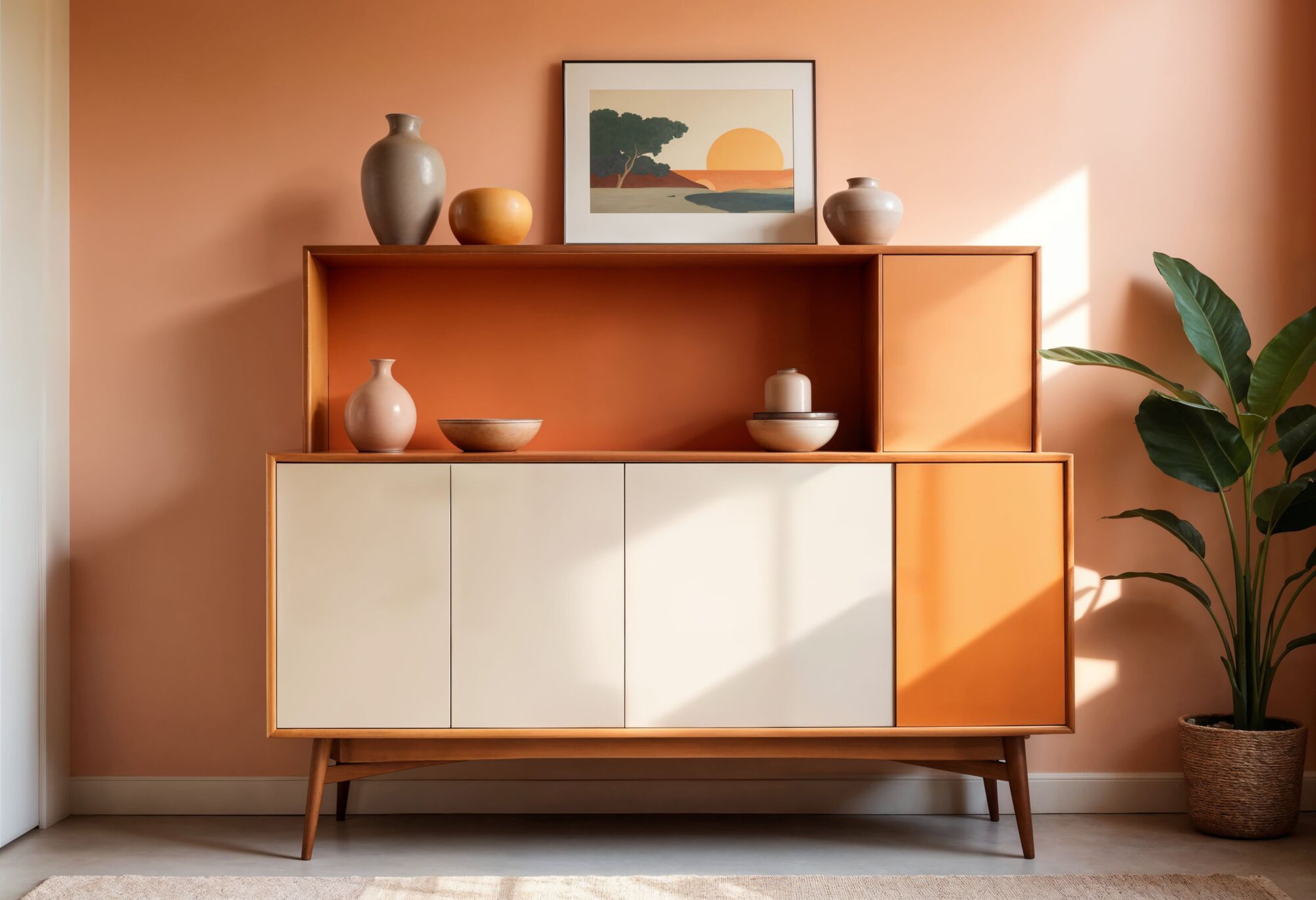 móvel com duas cores laranja e branco