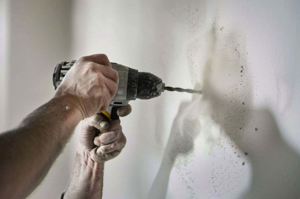 mão segurando furadeira mostrando como furar parede
